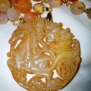 Carved Jade Pendant with Beads